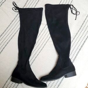 Forever 21 Black Faux Suede Over The Knee Boots Size 11 W